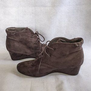 DREAM PAIRS Gray Suede-Style Tie-Up Wedge Bootie, Sz 11